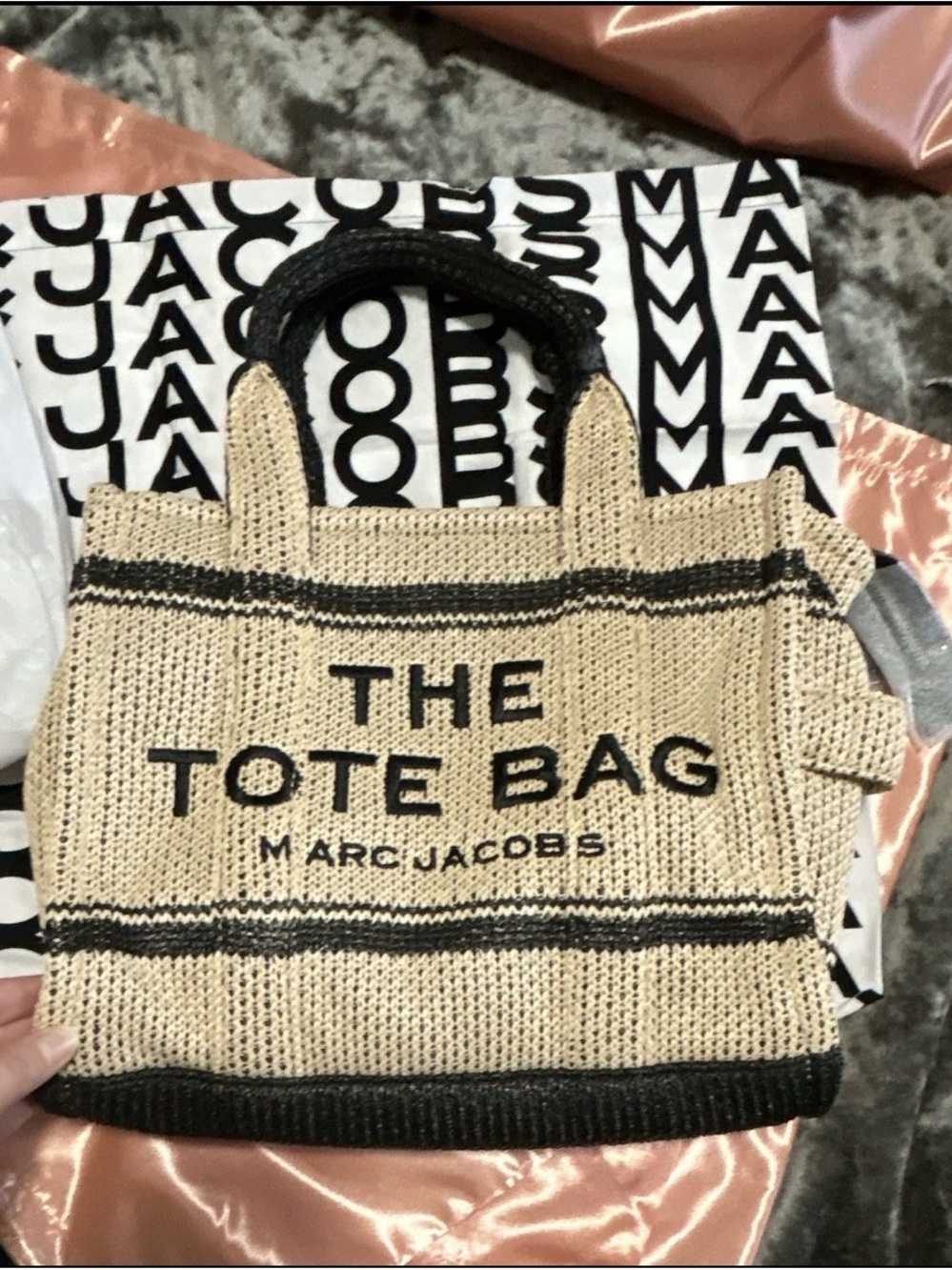 Marc Jacobs The Straw Jacquard Medium Tote Bag – Natural/Black – NWT